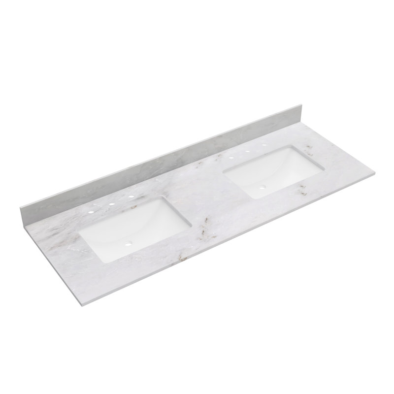 61" White Marble Double Sink Undermount Vanity Top