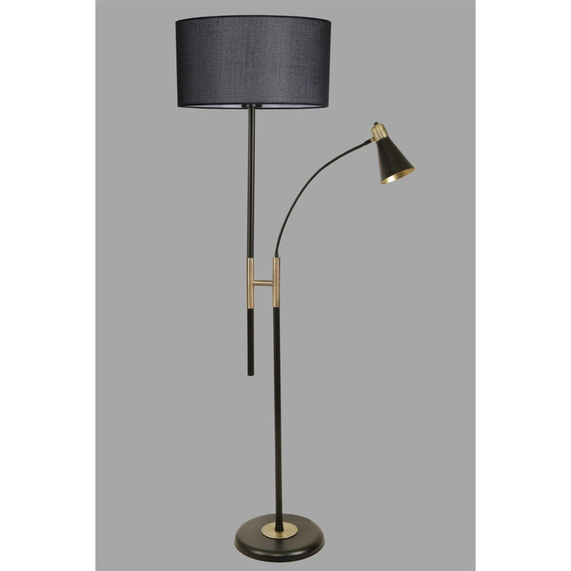 Luro Elegant Floor Lamp with Chrome Coating & Fabric Cap, 65.0 in Height | Sturdy Metal Body, 11.8 in Leg Diameter, E27 Socket (Max 60W) | Stylish Black Design for Living Room, Bedroom, & Office Décor