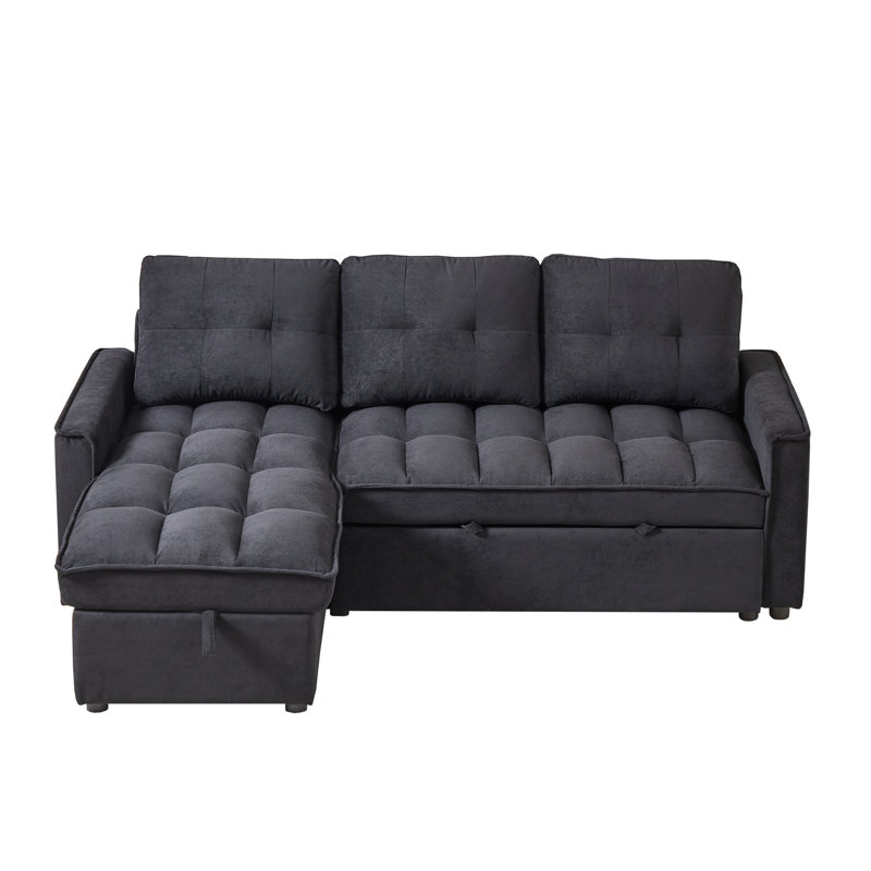 71" L-Shape Convertible Sectional Couches Sofas With Storage Chaise, Black Chenille