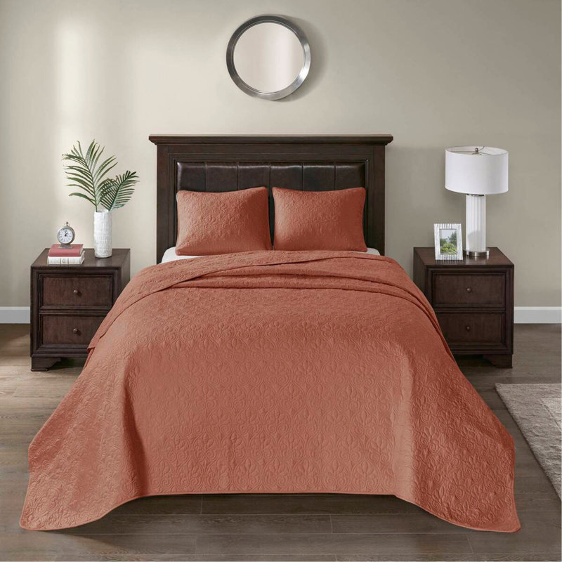 Ensemble de couvre-lit réversible 3 pièces rouge argile, Couvre-lit très grand + 2 pièces supplémentaire, Rouge