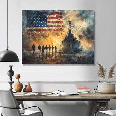 Us Flag On D-Day Invasion Wwii VI - Modern Metal Art Print, USA Patriotist Metal Wall Art