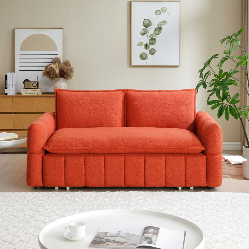 Munos Full Size Convertible Sleeper Sofa, 70" Pull Out Sofa Bed, Orange