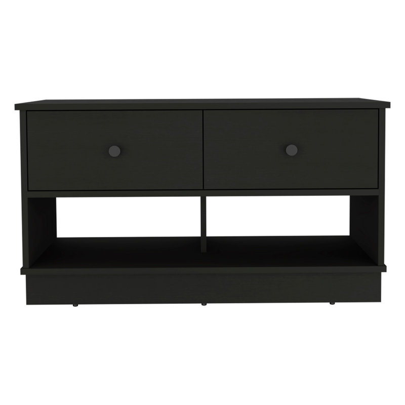 Hamilton Storage Bench, Two Open Shelves, Two Drawers -, Black