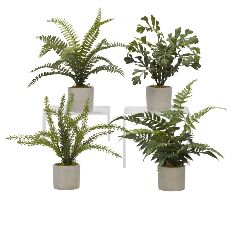 Faux Fern Plant in Solid Wood Pot