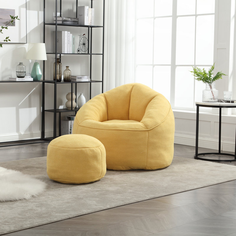 Fauteuil à billes souple avec repose-pieds, Jaune 