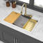 White Quartz Composite Drop In Sink - 33x22", Single Bowl Workstation With Waterfall And Pull-out Faucet & Multiple Accessories 33"x22" Kitchen Feature For Assorted Accessory Combos