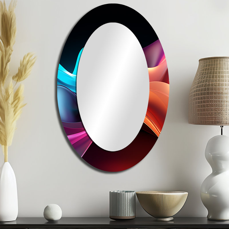 Sallas Rainbow Colors Symphony IV - formes abstraites, miroir mural, miroir bleu, impression sur métal, 36 po x 24 po, Ovale