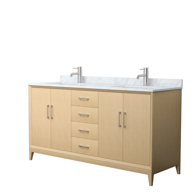 Meuble-lavabo double avec plateau en marbre Janna, Nickel brossé, 66"