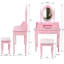 Meuble-lavabo rose avec 4 tiroirs, miroir ajustable à 360 ° et tabouret polyvalent pour l'organisation de la chambre à coucher-1922352122