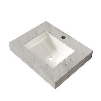 24" Carrara Grey Vein Sintered Stone Top&Undermount Ceramic Basin with 1 Standard Pre-drilled Faucet Hole, NO Cabinet, NO Faucet and Sink Cover, Suitable for LULA, EIDEN, FINO, MURI etc. 