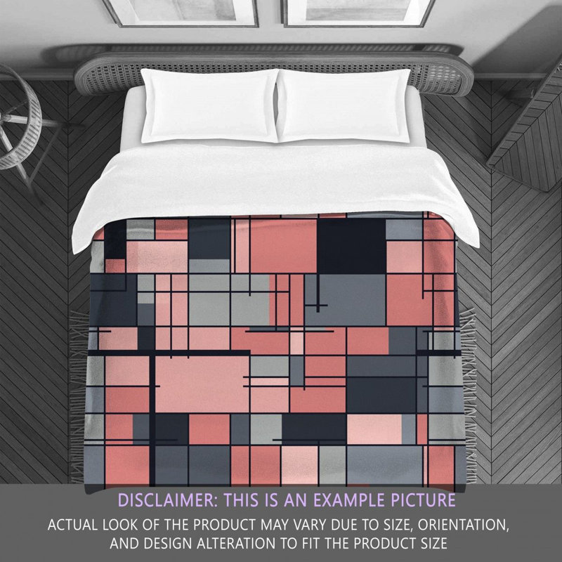 Checkered Duvet Cover, Twin Extra Long Comforter, Gray/Pink