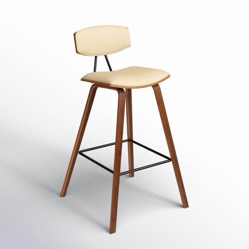 Tabouret de bar et de comptoir Bilgin Payton, Similicuir crème, Noyer, Tabouret de bar (siège d'une hauteur de 29 po)