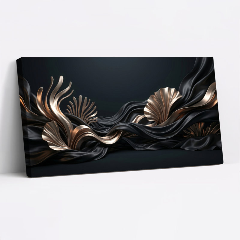 Ensemble de 1 tableau abstrait sur toile « Vagues », 58“W x 28”H, Toile tendue