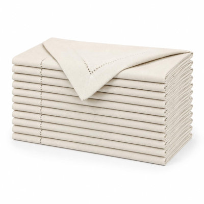  Serviettes en tissu, tissu de serviettes en point ajouré, utilisation quotidienne, mélange de lin de coton de qualité supérieure, parfait pour les dîners de fête, les mariages, les cocktails, les fêtes, Pâques, ensemble de 12, 20 pouces, ivoire