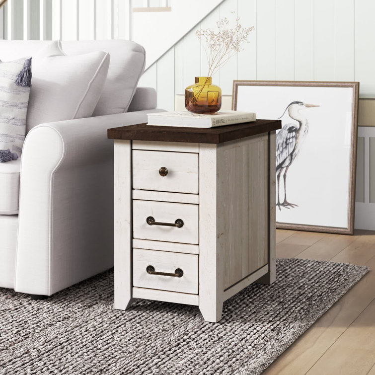 Yoji Solid Wood 3 - Drawer End Table and Built-In Outlets