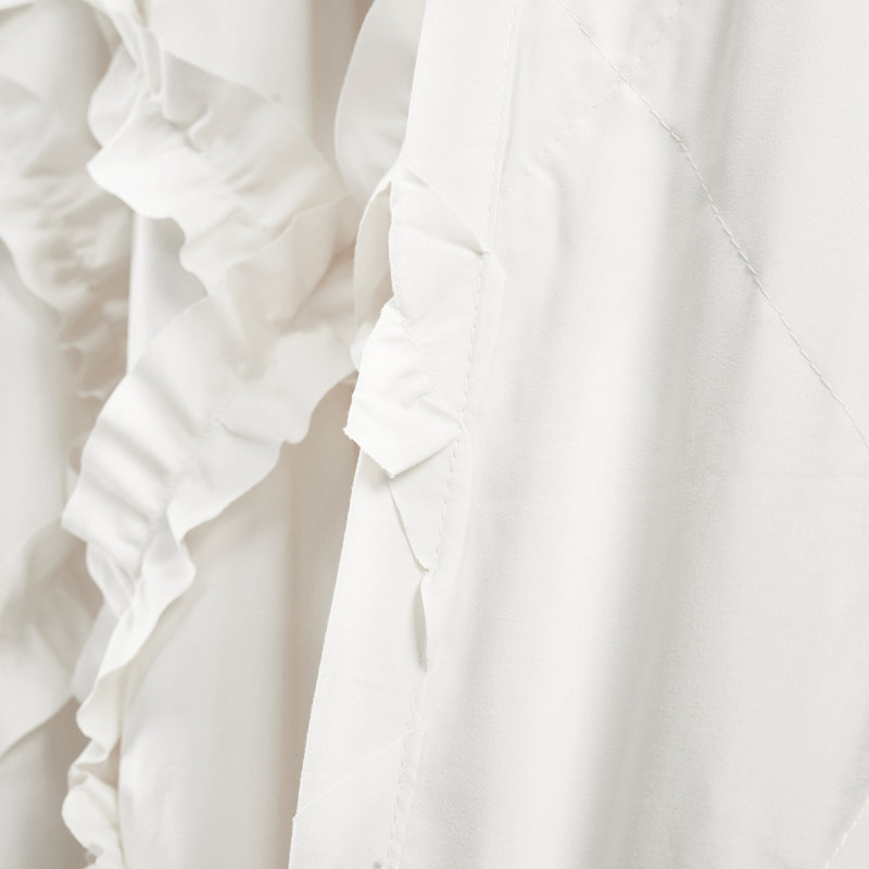 White Ruffle Diamond Light-Filtering Polyester Curtain Panels, 63"