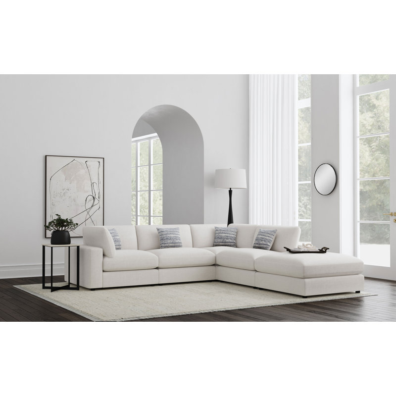 Canapé modulaire rembourré 5 pièces Artzt, Mélange de lin beige, H 33 po x l 120 po x P 120 po