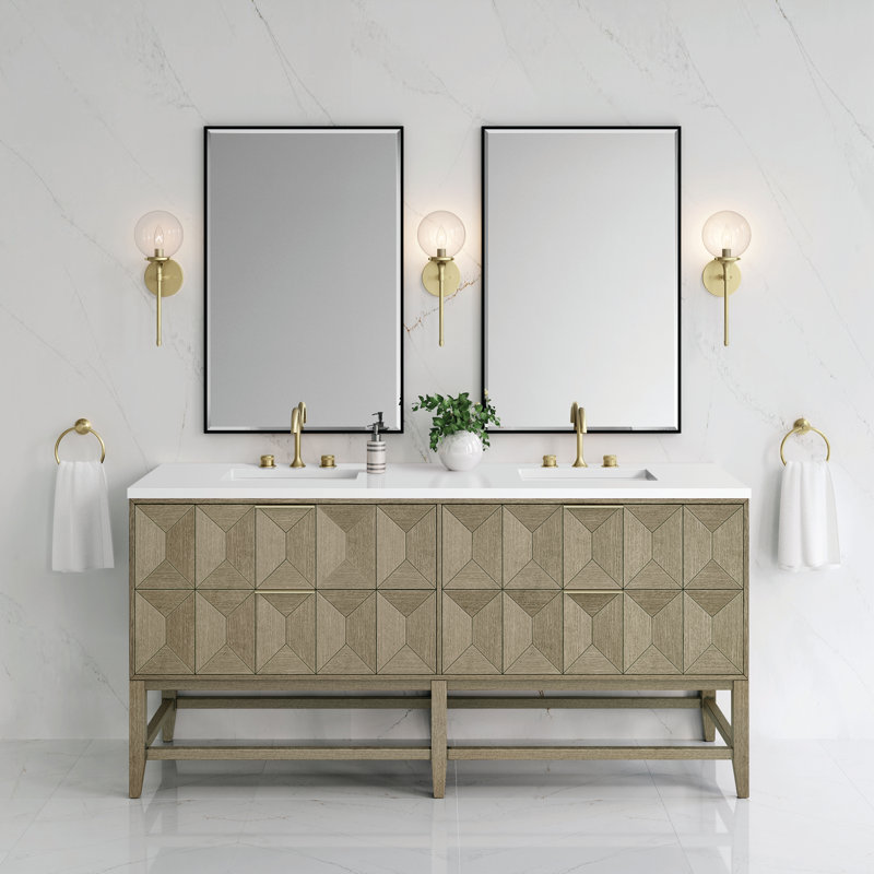 Emmeline 72'' W Double Vanity, White Zeus, 8" Widespread