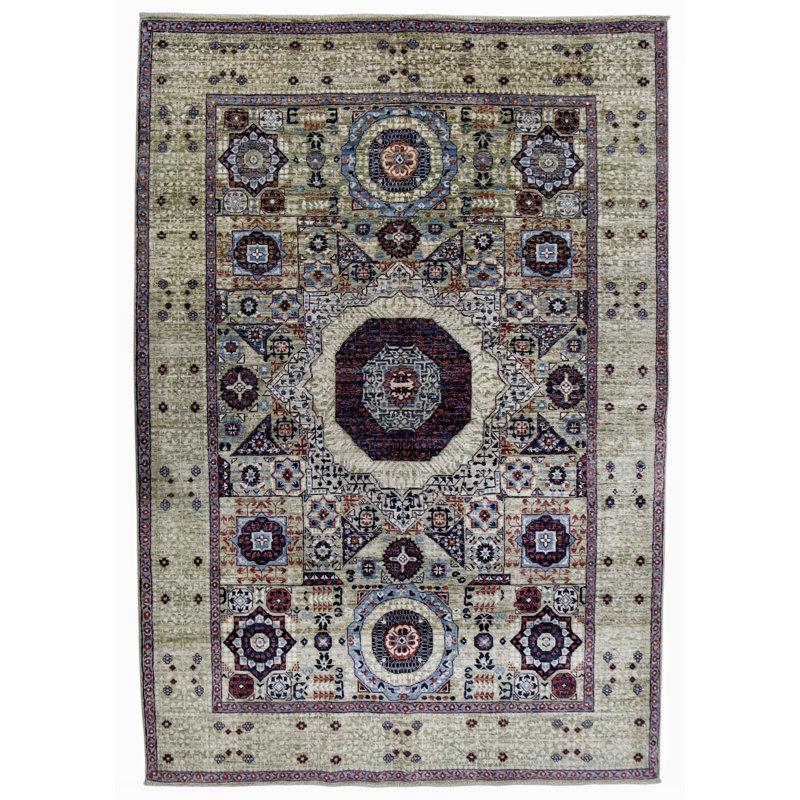 Hand Knotted Wool Area Rug in Beige