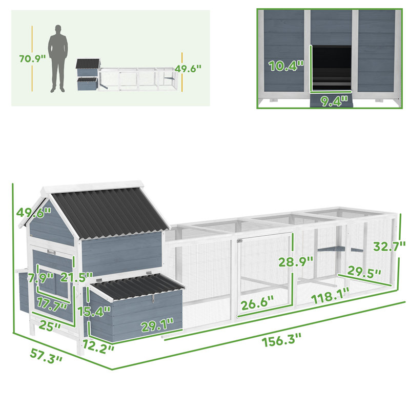 Archie & Oscar™ Extra Large Chicken Coop with 2 Nesting Box, 156 ...