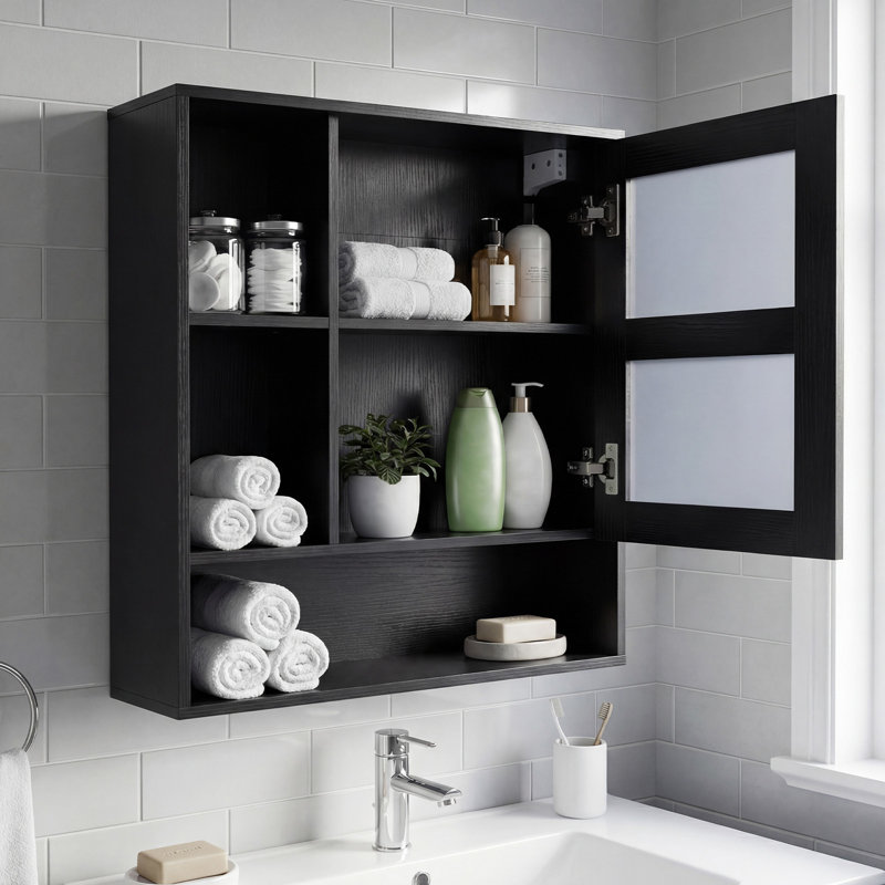 W H Medicine Cabinet Mirror, Black