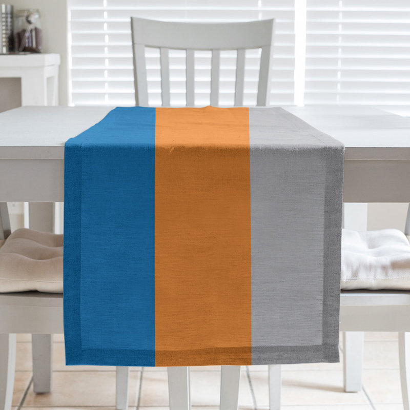 Chemin de table basket New York, L 90 po x l 16 po, Bleu / orange / argent, Polyester sergé