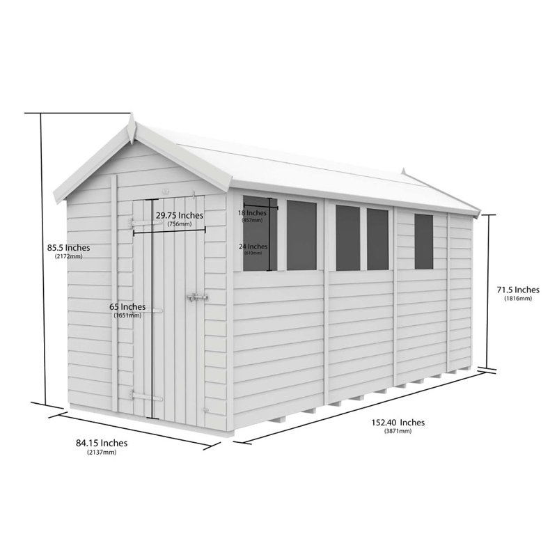 7ft x 13ft Apex Shed - Single Door with Windows