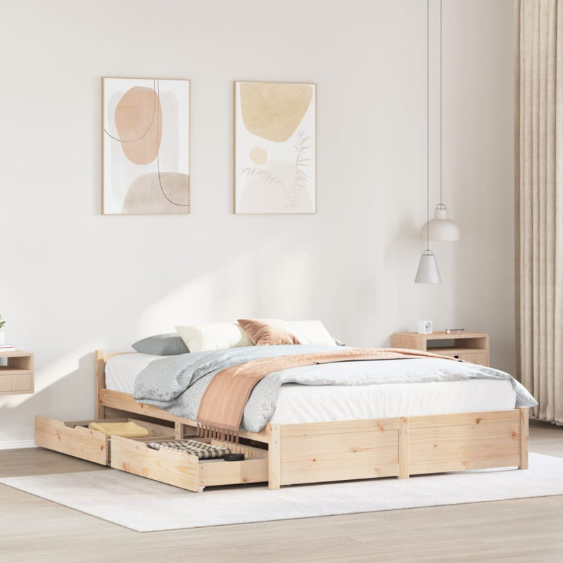 Solid Wood Storage Bed, European Double (140 x 200 cm)