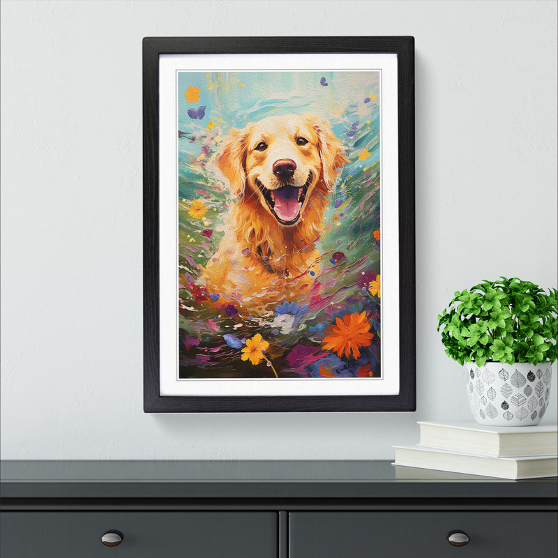 Golden Retriever Impressionism No.2 - Single Picture Frame Print on Wood