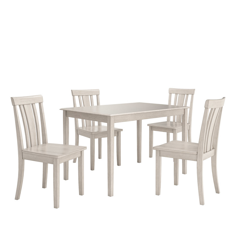 Alexa-Mae 4-Person Solid Wood Four-Leg Dining Set, Antique White