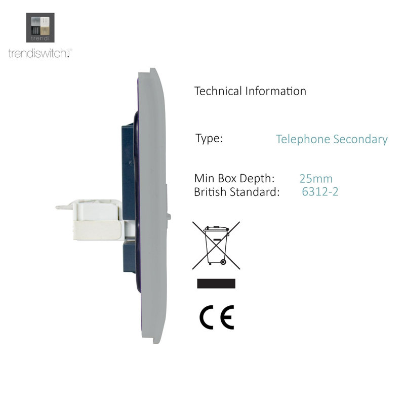 Trendi Switch 2 Gang RJ45 Cat 5e PC Ethernet & Telephone Sockets, Steel