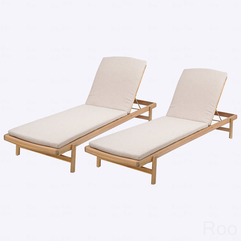 Ensemble de 2 chaises longues d'extérieur en bois d'acacia avec coussin