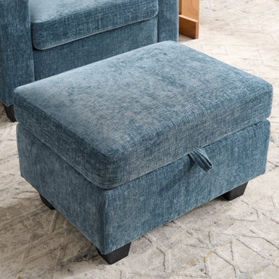 Canapé inclinable simple avec dossier réglable manuellement, port de charge USB sur le côté de l'accoudoir, support pour téléphone inclus, rangement caché pour l'accoudoir et repose-pieds de rangement assorti - noir