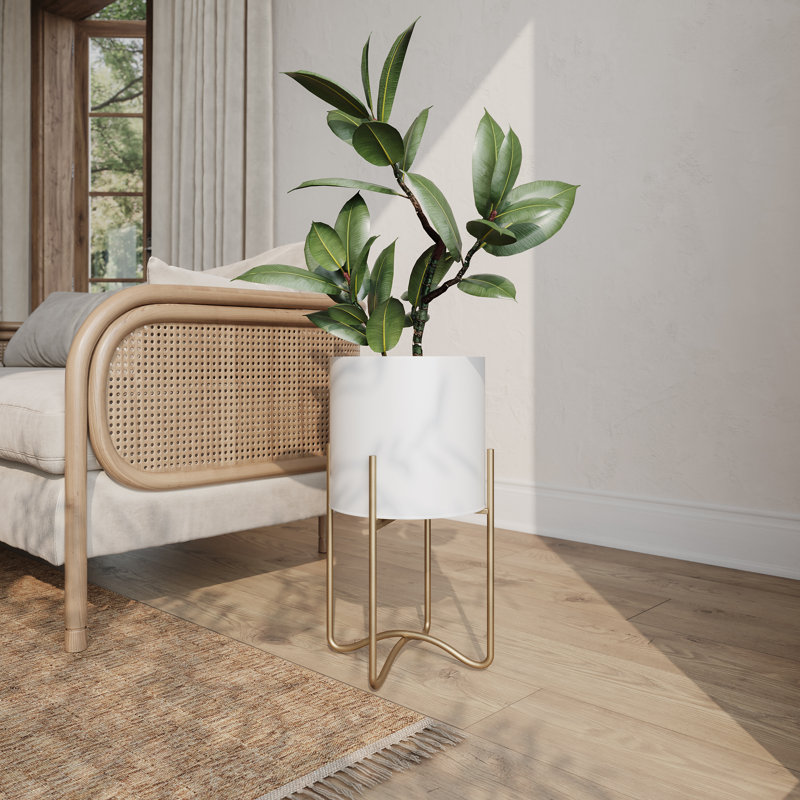 Ensemble de pots à fleurs d'intérieur en métal Citlalli avec base en métal Ambrose, Or, H 20,5 po x l 11,25 po x P 11,25 po
