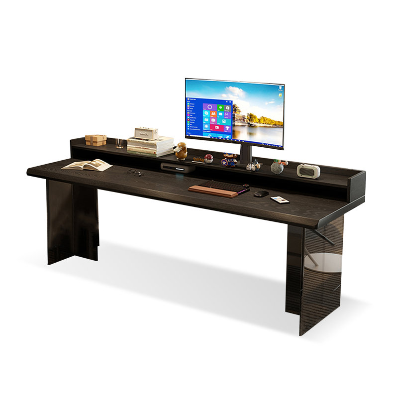 Black Rectangular Solid Wood  desk, 29.53" H x 78.74" W x 27.56" D