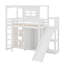 Lit mezzanine en bois avec garde-robe, tablettes de rangement, glissoire et DEL