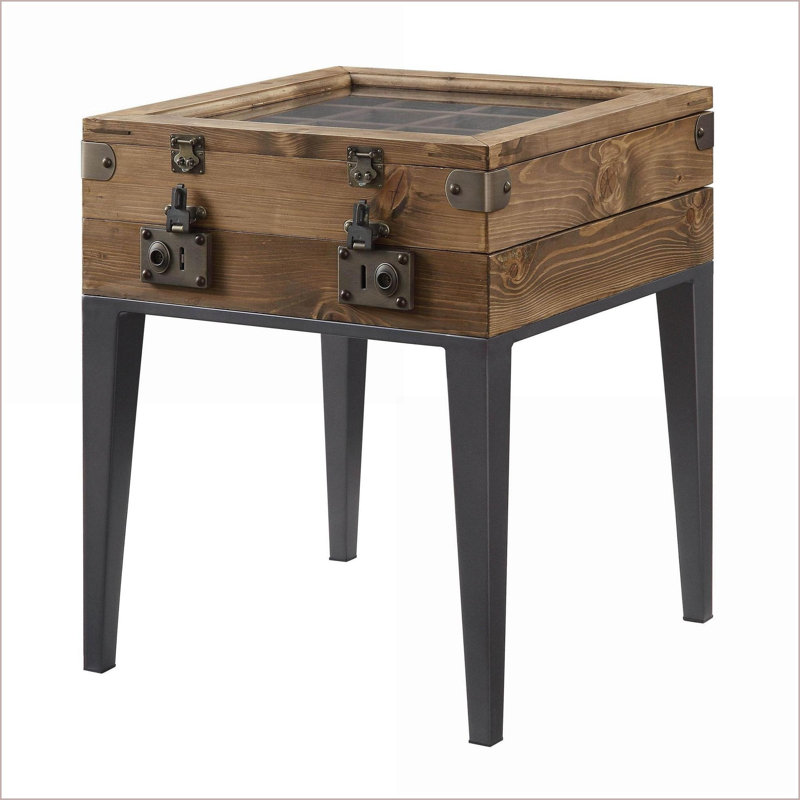Chêne rustique & amp; Table basse gris mat avec rangement de style coffre, plateau polyvalent et amp; Pieds fuselés en bois