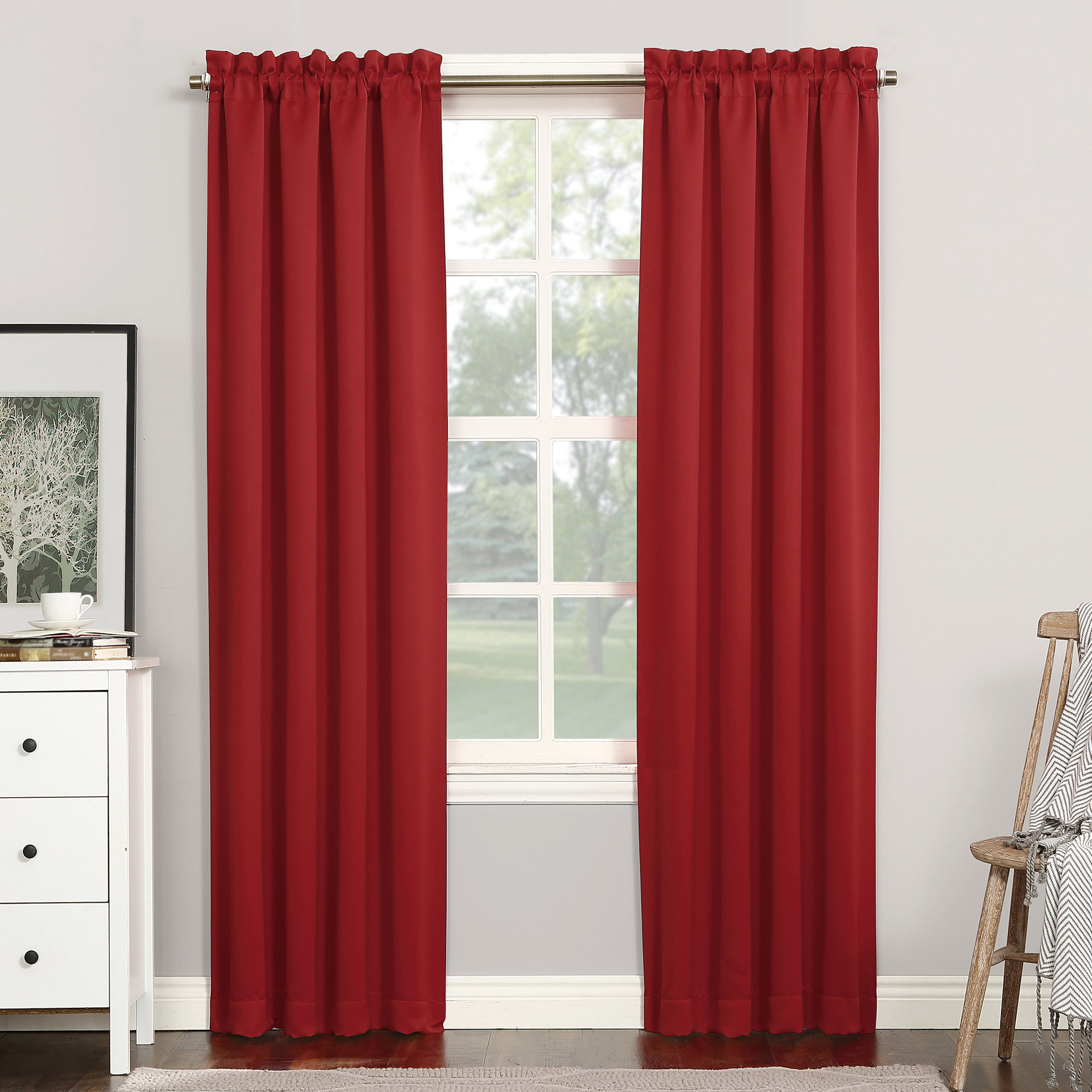  Thermal Blackout Rod Pocket Curtain Panel, 40" W x 84" L, Red
