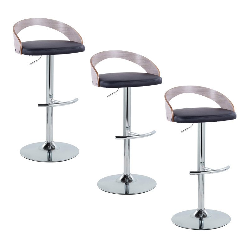 Tabouret de bar réglable avec pivot, Taupe / chrome, Noir / similicuir