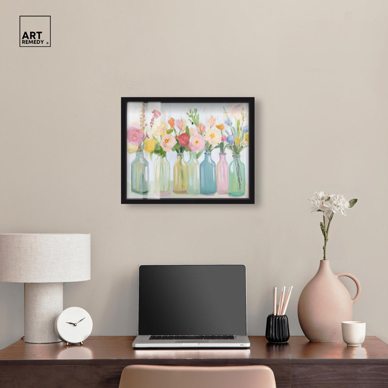 «Bottled Blooms Shadowbox Print Farmhouse» par Art Remedy, H 17 po x l 21 po, Noir