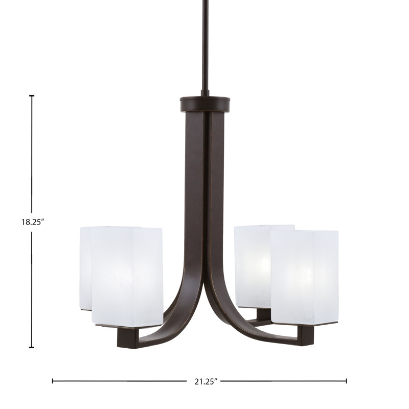 Lustre suspendu 4 lumières Apollo illustré en finition granit foncé avec verre carré blanc de 3,5 po