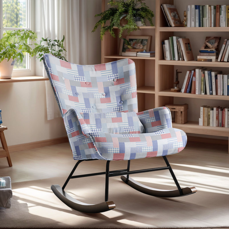 Cyra Rocking Chair, Blue Patchwork