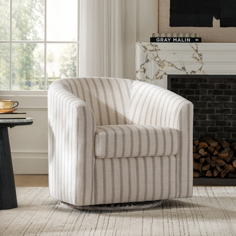 Amiir Swivel Barrel Chair Built-in Pocket Spring, Stripe Polyester
