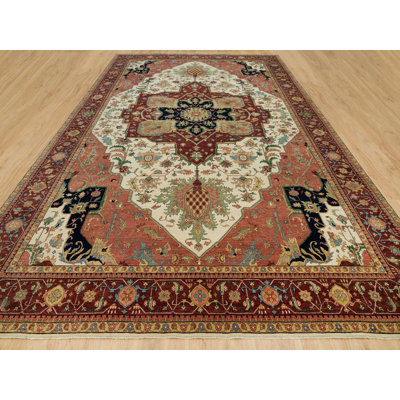 11'9" x 18'2" New Hand Knotted Ivory Wool Rectangle Oriental Rug - MOA10290291