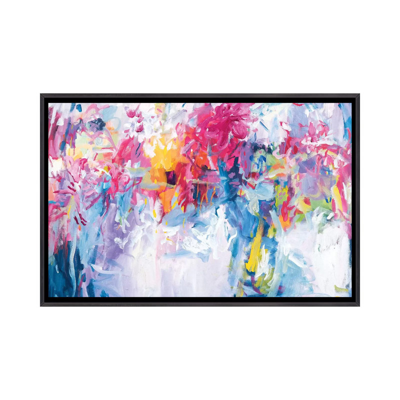 Reproduction d’art, "fleurs dans ma main" par Amira Rahim, H 40 po x l 60 po x 1,5 po, Distressed Black Framed Canvas