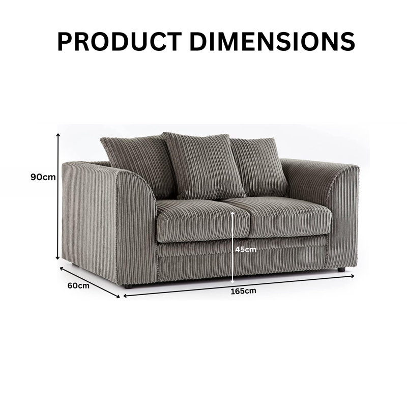2 Seater Corduroy Sofa, Charcoal