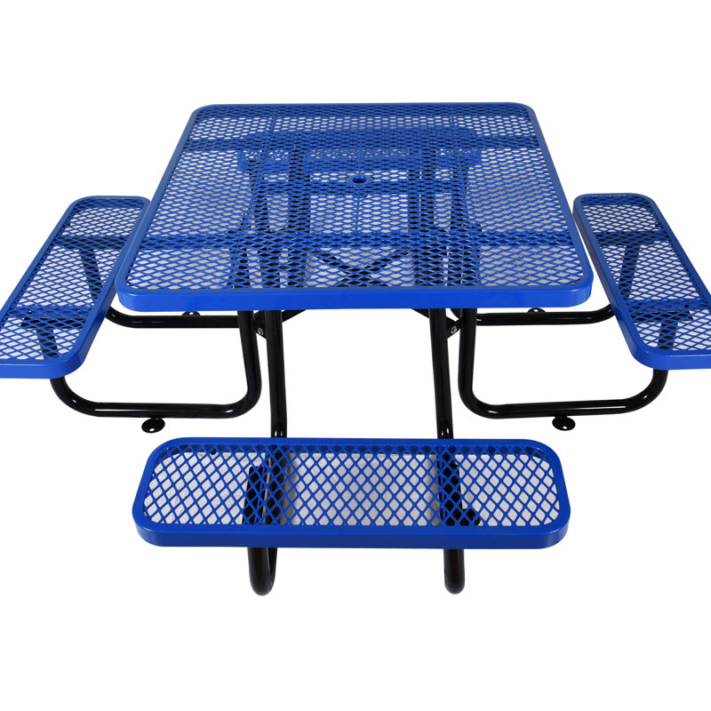 Blue Square Outdoor Steel Picnic Table 46" - Umbrella Pole Equipped For Stimulating And Picnics Metal Enabled Assemblies