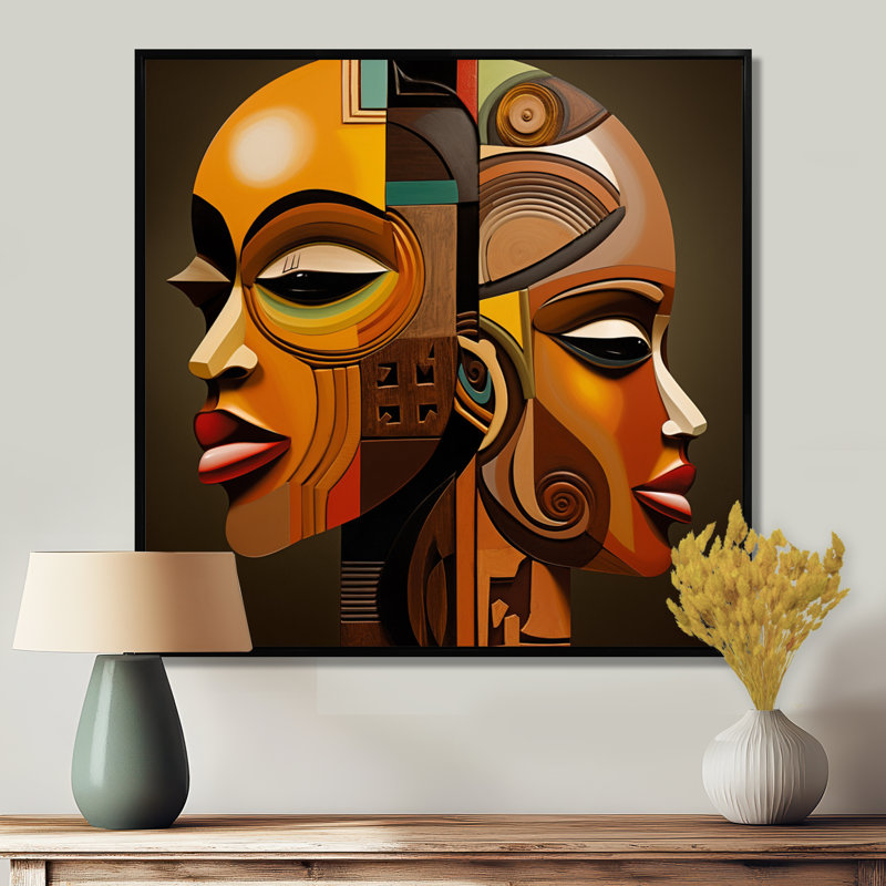 Kushite Vision Minimal Contemporary - Masque africain, impression d'art mural, Cadre flottant noir