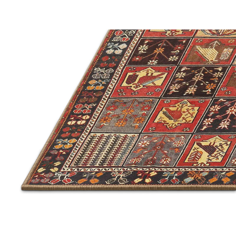 Tapis traditionnel vert / rouge Plamond, Rectangle 5 pi x 7 pi