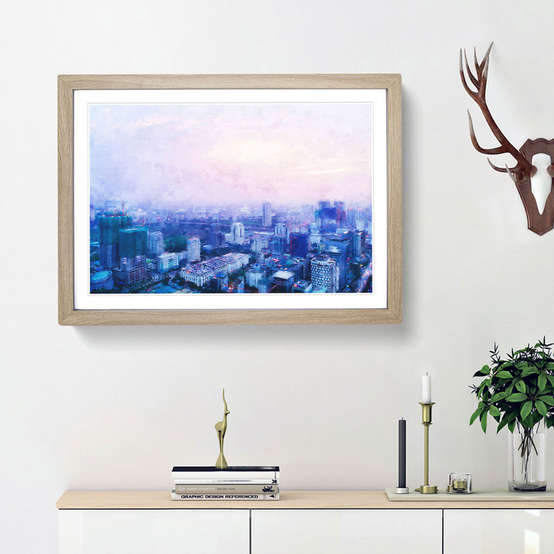 The Hanoi Skyline In Vietnam - Single Picture Frame Painting on MDF, 62cm H x 87cm W x 2cm D, Oak Framed